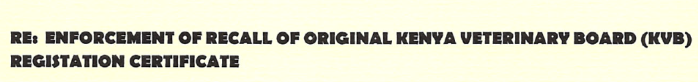 Enforcement of Recall of Original KVB Registration Certificate